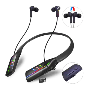 BT neckband earphones with lights/TF/low latency for gaming and sports F19